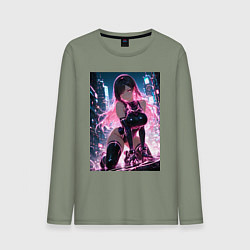 Лонгслив хлопковый мужской Тифа Локхарт из Final Fantasy VII в стиле киберпан, цвет: авокадо