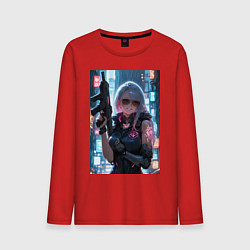 Лонгслив хлопковый мужской Наемник в стиле Cyberpunk, цвет: красный