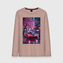 Лонгслив хлопковый мужской Суперкар и сакура, цвет: пыльно-розовый