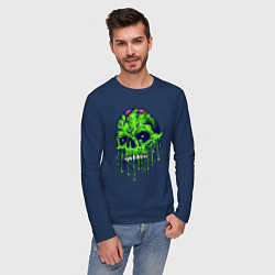 Лонгслив хлопковый мужской Green skull, цвет: тёмно-синий — фото 2