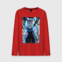 Лонгслив хлопковый мужской Лиса наемник в стиле Cyberpunk, цвет: красный