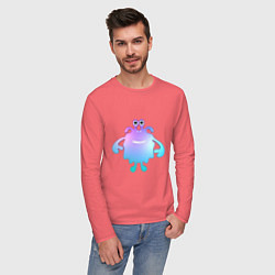 Лонгслив хлопковый мужской Monster cartoon blue purple, цвет: коралловый — фото 2