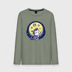 Лонгслив хлопковый мужской Moon wolf, цвет: авокадо