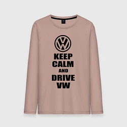 Лонгслив хлопковый мужской Keep Calm & Drive VW, цвет: пыльно-розовый
