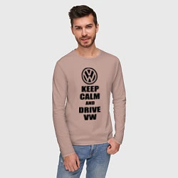Лонгслив хлопковый мужской Keep Calm & Drive VW, цвет: пыльно-розовый — фото 2
