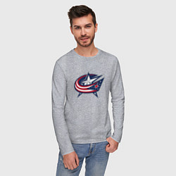 Лонгслив хлопковый мужской Columbus blue jackets - hockey team - emblem, цвет: меланж — фото 2