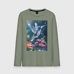 Лонгслив хлопковый мужской Колибри у цветка, цвет: авокадо