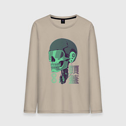 Лонгслив хлопковый мужской Скелет киборг в стиле VHS, цвет: миндальный