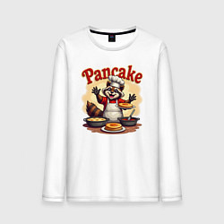 Лонгслив хлопковый мужской Енот готовит панкейки, цвет: белый
