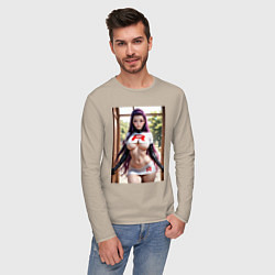 Лонгслив хлопковый мужской Джесси Команда R, цвет: миндальный — фото 2