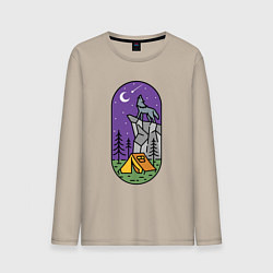 Лонгслив хлопковый мужской Волк и турист, цвет: миндальный