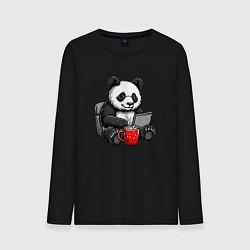 Мужской лонгслив Панда с кофе за ноутбуком