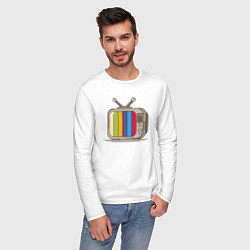 Лонгслив хлопковый мужской Retro television, цвет: белый — фото 2