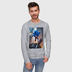 Лонгслив хлопковый мужской Соник убегает от летящих ракет, цвет: меланж — фото 2