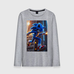 Лонгслив хлопковый мужской Соник убегает от летящих ракет, цвет: меланж