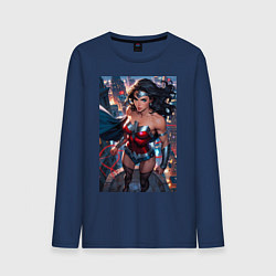 Мужской лонгслив Чудо-женщина с городским фоном в стиле комиксов