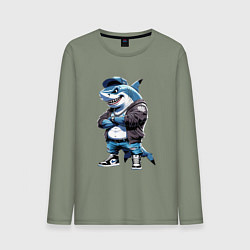 Лонгслив хлопковый мужской Акула в кепке, цвет: авокадо