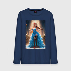 Лонгслив хлопковый мужской Девушка в вечернем платье играет на скрипке, цвет: тёмно-синий