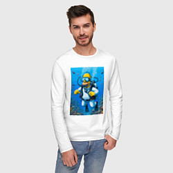 Лонгслив хлопковый мужской Homer diving - ai art fantasy, цвет: белый — фото 2