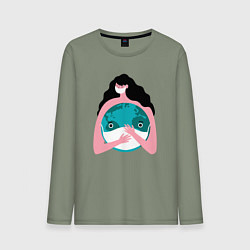 Лонгслив хлопковый мужской Спасти планету от вируса, цвет: авокадо