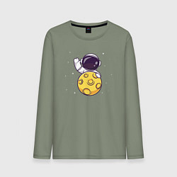 Лонгслив хлопковый мужской Луна и астронавт, цвет: авокадо