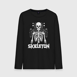 Лонгслив хлопковый мужской Скелет в схемах, цвет: черный