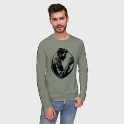 Лонгслив хлопковый мужской Бармен со стаканом, цвет: авокадо — фото 2