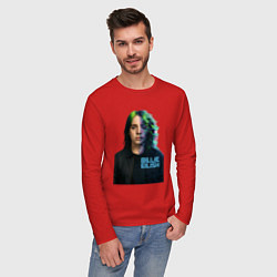 Лонгслив хлопковый мужской Билли Айлиш глитч эффект, цвет: красный — фото 2