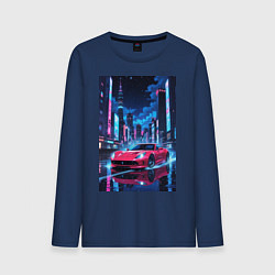 Мужской лонгслив Вишневый спорткар по мокрой дороге