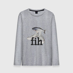 Лонгслив хлопковый мужской Fih - мем с рыбой в кедах, цвет: меланж