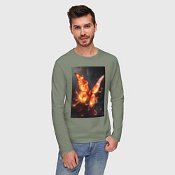 Лонгслив хлопковый мужской Огненная бабочка, цвет: авокадо — фото 2