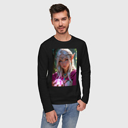 Лонгслив хлопковый мужской Прекрасная эльфийка с магической сферой, цвет: черный — фото 2