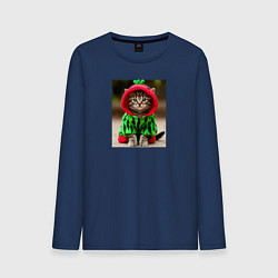 Лонгслив хлопковый мужской Котик в костюме арбуза, цвет: тёмно-синий