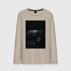 Лонгслив хлопковый мужской Девушка прячется в машине ужасы триллер, цвет: миндальный