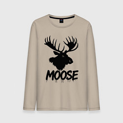 Лонгслив хлопковый мужской Черный лось с рогами, цвет: миндальный
