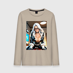 Лонгслив хлопковый мужской Черная кошка в своей комнате, цвет: миндальный