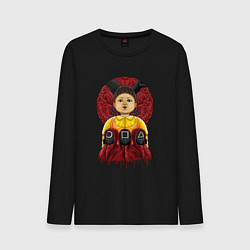 Лонгслив хлопковый мужской Кукла и надзиратели игра в кальмара, цвет: черный