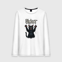 Лонгслив хлопковый мужской Slipknot Кот с поднятыми лапами, цвет: белый