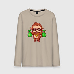 Лонгслив хлопковый мужской Денежная обезьянка, цвет: миндальный