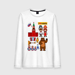 Лонгслив хлопковый мужской I love Russia, стереотипные символы, цвет: белый