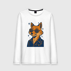 Лонгслив хлопковый мужской Лиса в очках, цвет: белый