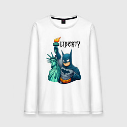 Лонгслив хлопковый мужской Batman and statue of Liberty - ai art fantasy, цвет: белый