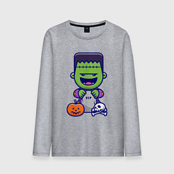 Лонгслив хлопковый мужской Забавный Франкенштейн, цвет: меланж