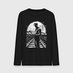 Лонгслив хлопковый мужской Железнодорожник с тортом, цвет: черный