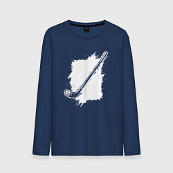 Лонгслив хлопковый мужской Хоккейная клюшка в квадрате, цвет: тёмно-синий