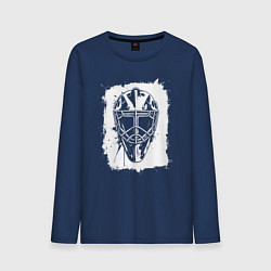Лонгслив хлопковый мужской Вратарская маска в белом квадрате, цвет: тёмно-синий