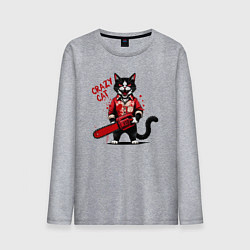 Мужской лонгслив Злой кот с огромной бензопилой