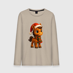 Лонгслив хлопковый мужской Новогодняя лошадка 2026, цвет: миндальный