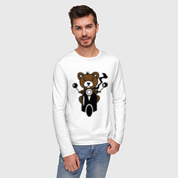 Лонгслив хлопковый мужской Медведь на мотороллере, цвет: белый — фото 2