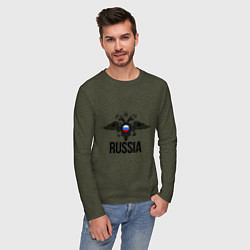 Лонгслив хлопковый мужской Russia цвета меланж-хаки — фото 2